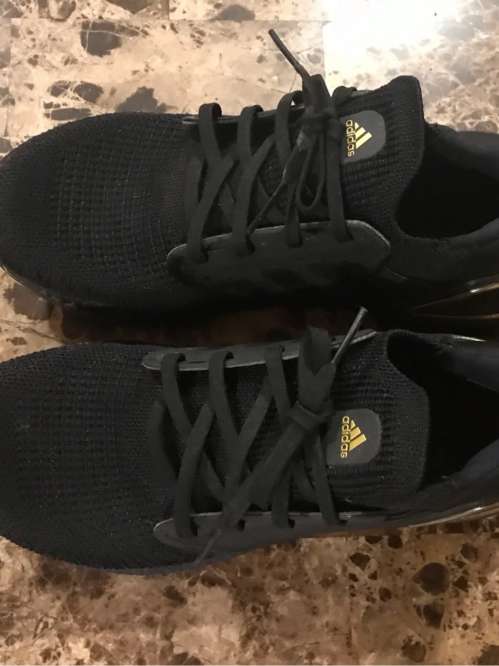 adidas Ultraboost Black Knit Athletic Running Shoes with Gold Logo